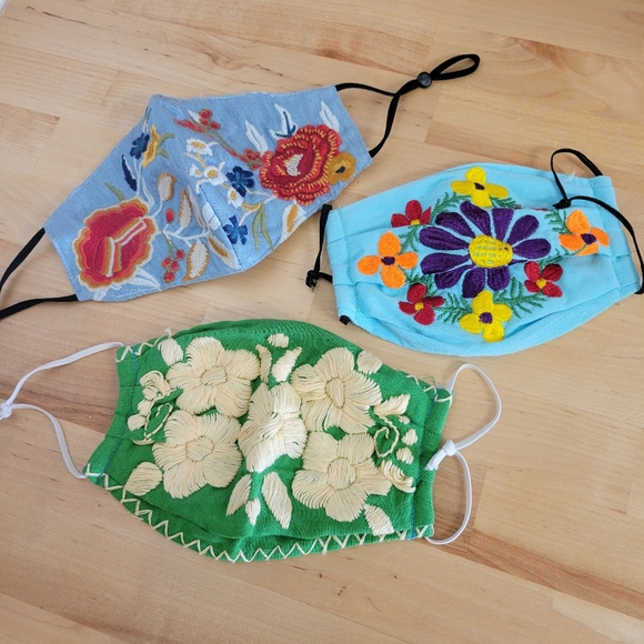 Mexicana Bundle Three Embroidered Floral Facecovering Mask - Picture 1 of 2